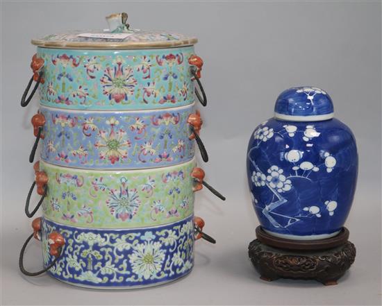 A Chinese Sraits Tengkat tacking box and a jar and cover 22cm